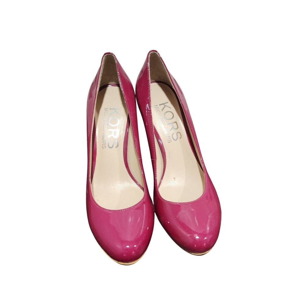 Michael Kors Patent‎ Leather Pumps Pink Cork Heel Round Toe Size 6M
